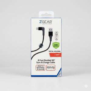 ZGear 8 Foot Braided 90° Sync & Change Cable for USB C Metal Housing