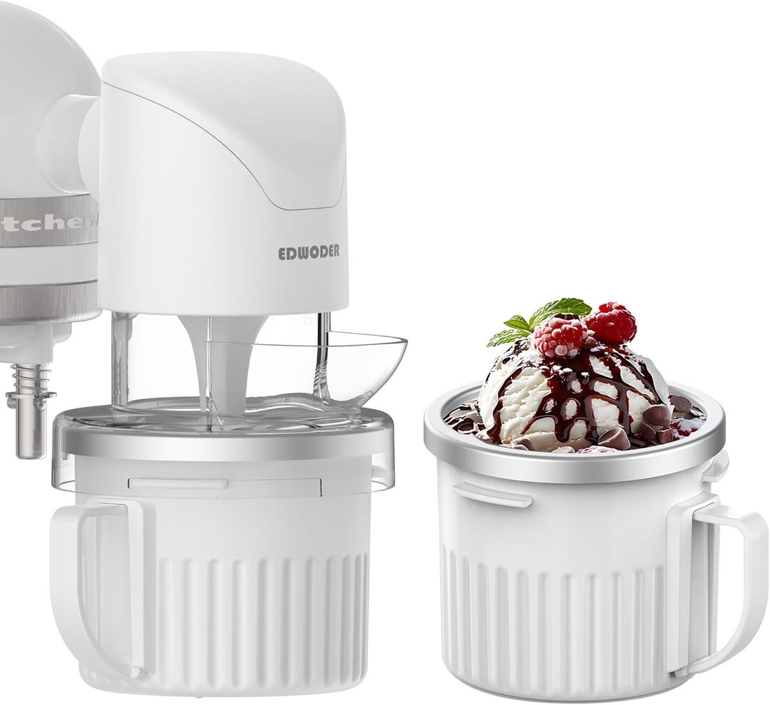 TWO BOWLS Ice Cream Maker Attachment for All KitchenAid Stand Mixer, Makes Homemade Ice Cream, Gelato, Sorbet,Frozen Yogurt