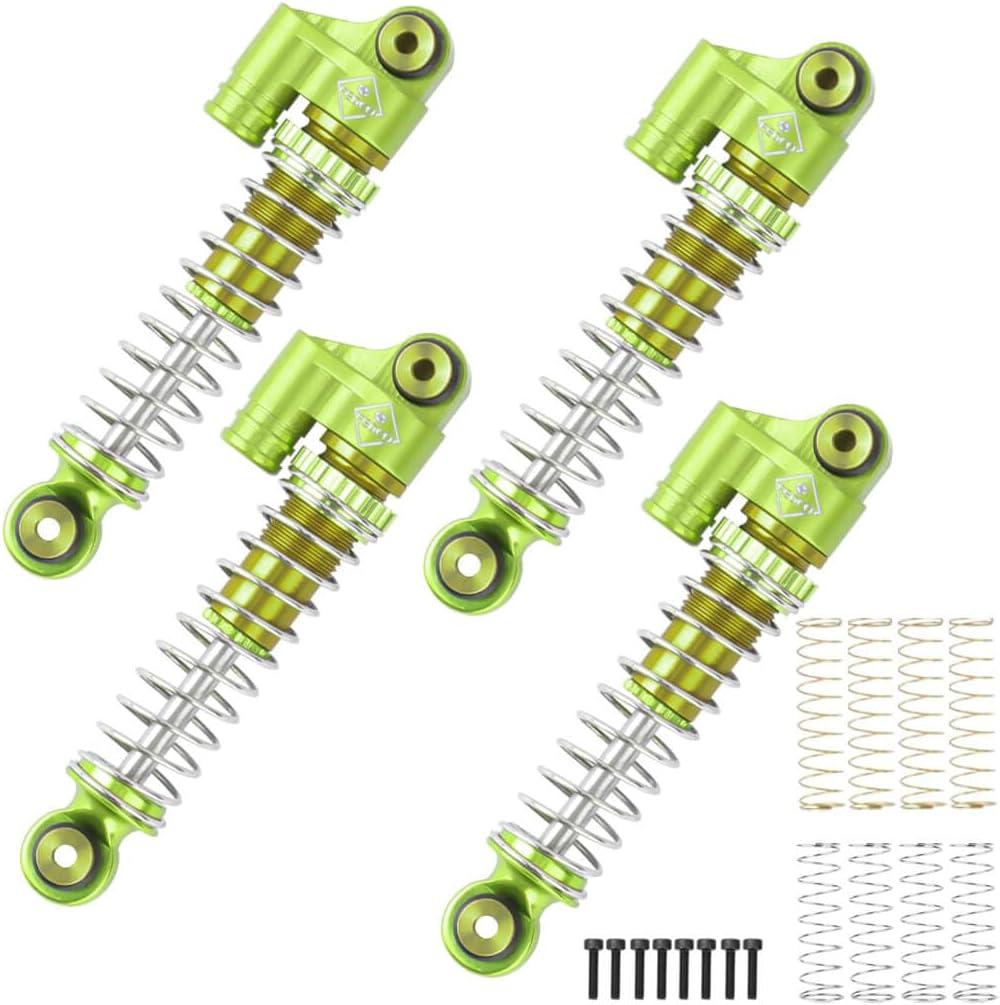 SCX24 Shocks 48MM Oil-Filled Shocks Absorber Aluminum Threaded Absorber Oil Damper With Springs For Axial SCX24 FMS FCX24M Upgrades 1/24 RC Crawler (Green)