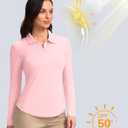 Women's Golf Shirts Lightweight UPF 50+ Long Sleeve Shirts UV Protection Quick Dry Cool Polo Shirts for Women Work Outdoor (Pink, S)
