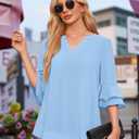 3/4 Sleeve Tops for Women Work Professional Plus Size Blouses Dressy Casual Tops Business Casual V Neck Tunic Loose Fitting Cute Wedding Elegant Party Chiffon Summer Night Out Clothes Light Blue XL (Blue, XL)