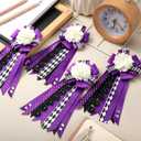 Norme 4 Pcs Mini Homecoming Decoration - 5.9" 2025 Homecoming Mum Flower & Ribbon Hand Accessories Set for Back to School Party Events Favors Supplies(Purple)