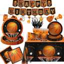 CMUSKO Basketball Party Supplies, 142Pcs Basketball Sports Theme Birthday Party Supplies Tableware Set,Include Basketball Plates and Napkins,Cups,Banner,Tablecloth for Basketball Birthday Decorations