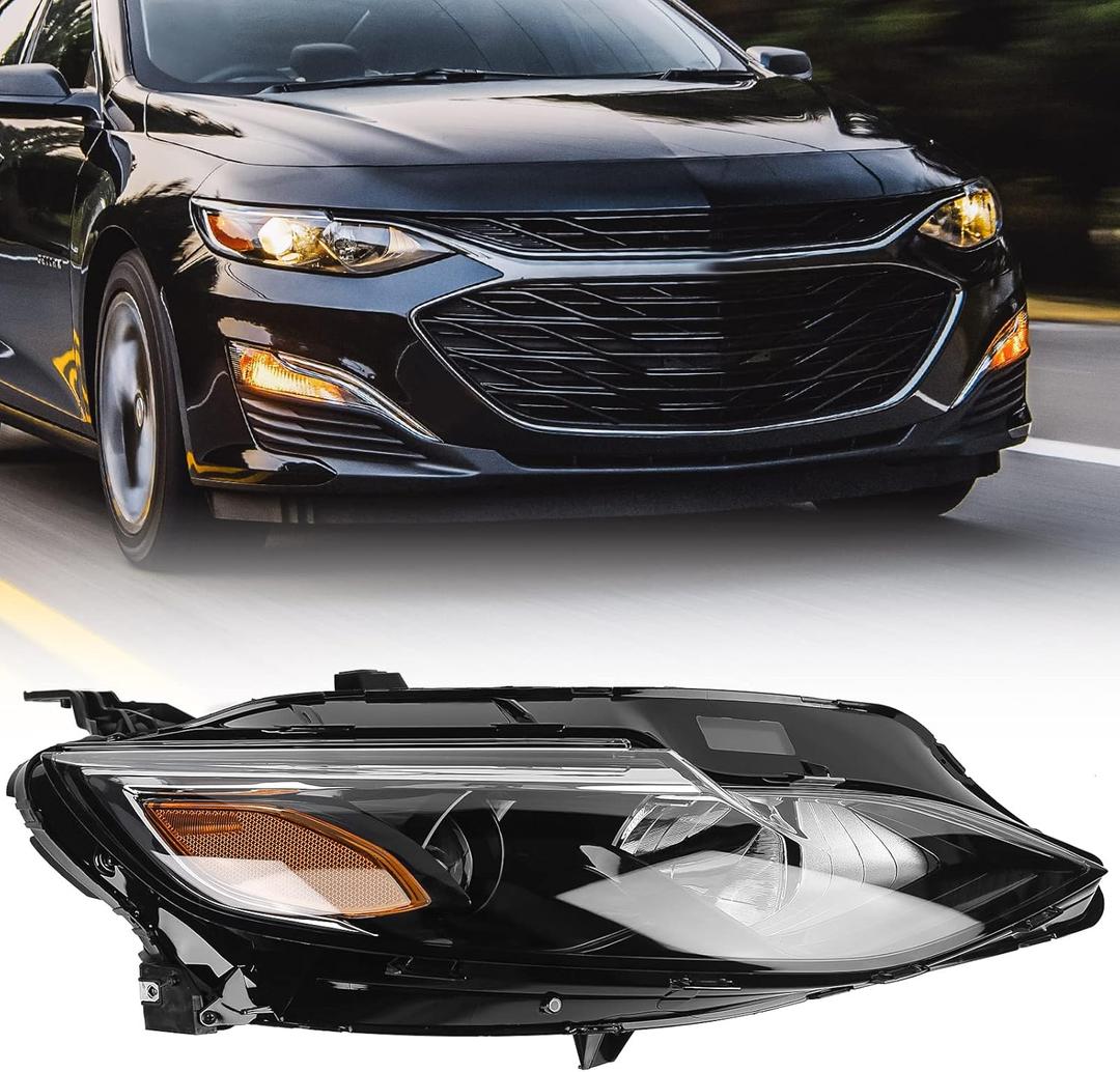 Headlights Assembly Compatible with 2019 2020 2021 2022 Chevy Malibu Head Lights Replacement Halogen Model Projector Headlamp Right Passenger Side OME 84680167 84650573