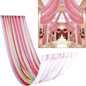 DUOBAO Rainbow Chiffon Wedding Ceiling 10FT Length Photo Background Curtain Decorations with Rod Pocket for Banquet Room Weddings Ceremony Graduation Prom, W 5' x L 10'-6 Panels Bright Rainbow