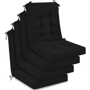 Juexica 4 Sets Outdoor Patio Chair Cushions Seat High Back Tufted Pillow Replacement Rocking Chair Cushions Pads for Patio Summer Seasonal Indoor, Home, Office (Black)