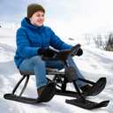 Snow Racer Sled Ski Sled Slider with Steering Wheel & Anti-Slip Seat 4.5-Foot Pull Rope Adults Winter Sport Sled for 176 LBS Loading Capacity Skiing Ice Skating Sand Skating (Black)