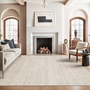 Valenrug Area Rugs 9x12 Living Room - Stain Resistant 9x12 Area Rugs for Living Room, Non Slip Backing Printed Rugs for Bedroom, Folable Machine Washable Rugs (9'x12', Beige)