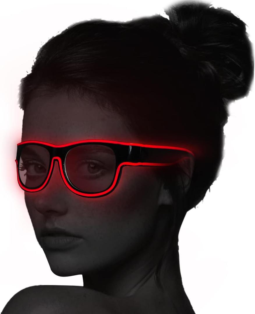 YouRfocus Wireless LED Light Up Glasses Glow in the Dark Neon Rave Glasses for Rave Party, EDM, HalloweenChristmas (Red), Standard
