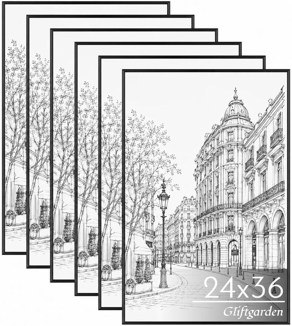 Giftgarden 24x36 Poster Frame 6 Pack, Easy Snap‑On Assembly, Black
