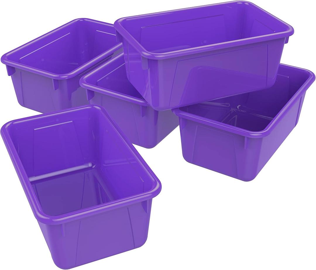 Storex Small Cubby Bins – Plastic Storage Containers for Classroom, 12.2 x 7.8 x 5.1 inches, Class Purple, 5-Pack (62419A05C)