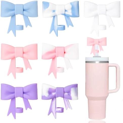 Pack of 2 YAYAYOUNG Classic Cute Bow Straw Covers Cap Toppers Compatible with Stanley 30&40 oz Tumbler Cups,Reusable Silicone Straws Lids Protectors for 0.4 in/10mm Stanleys Cup Accessories（7 Pcs）