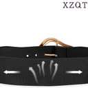 XZQTIVE Women Wide Elastic Waist Belt for Dresses Fashion Big Gold Buckle Stretchy Leather Waistband for Ladies (Fit Waist Size 24-28 inch, Black)