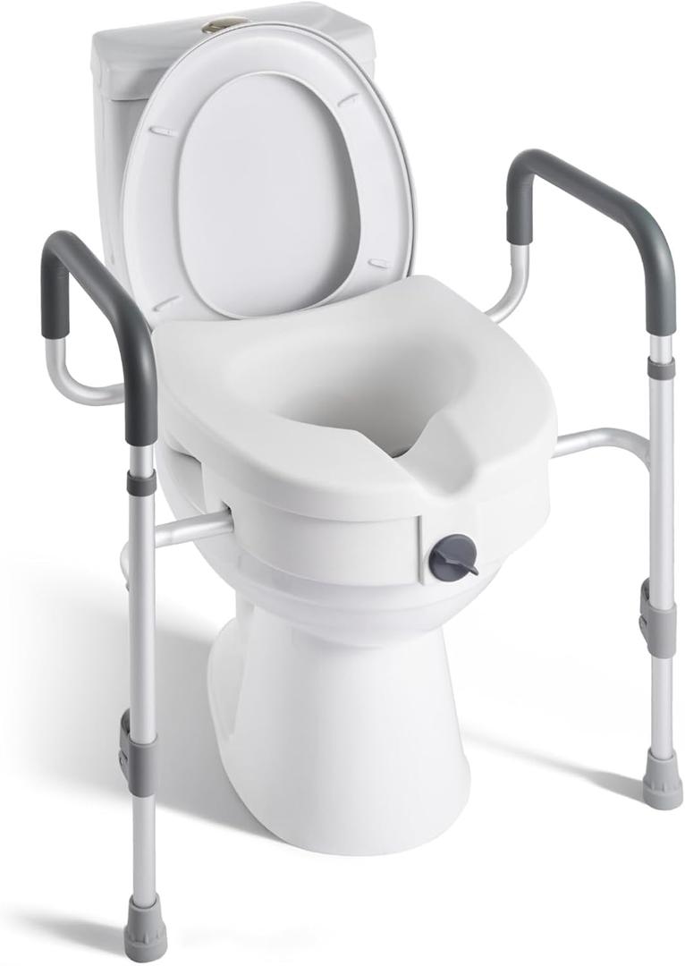 VEVOR Raised Toilet Seat with Arms, 350 lbs Capacity, 5-Inch Lift Height & Adjustable Width, Widened Commode Elevated Toilet Seat Riser with Handles for Seniors, Elderly, Handicap, Disabled, Adults