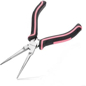 6 Inches Small Needle Nose Pliers for Jewelry Making Serrated Jaws Mini Extra Long Needle Nose Pliers with Spring, Tiny Precision Jewelry Making Supplies for Gripping, Pink Tool for Women