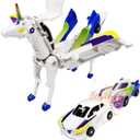 Blue Robot Car Transformer Toy, Transforming Cars 2-Pack to Unicorn, Magnetic Vehicle Toy Gift for Boys Age 3-8