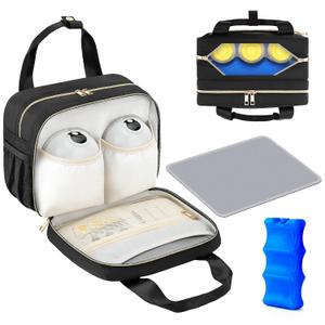 PIIOSER Breastmilk Cooler Travel Bag with Ice Pack, Compatible with Wearable Breast Pumps & Accessories - Portable Hands Free Breast Pump Carrying Case for Nursing & Working Moms, Black