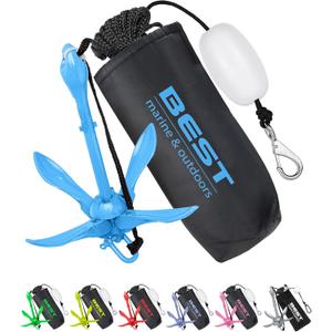 Best Marine and Outdoors Kayak Anchor, 3.5 Pound Anchor System Kit for Kayaks, Canoes, SUP Paddle Boards & Jet Skis, Fishing, Boating & Kayaking Accessories (Blue)