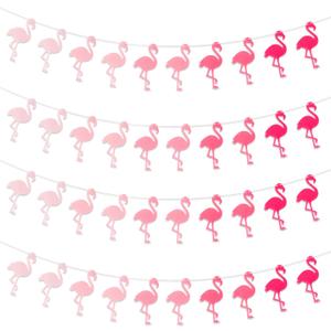 Haooryx Summer Felt Flamingo Banner Garland - 4Pcs Pink Flamingo Hanging Banner Pre Strung Garland Girls Birthday Graduation Party Hanging Decor Home Middle School Classroom Wall Photo Props Backdrop, 5.9 x 3.15 inches