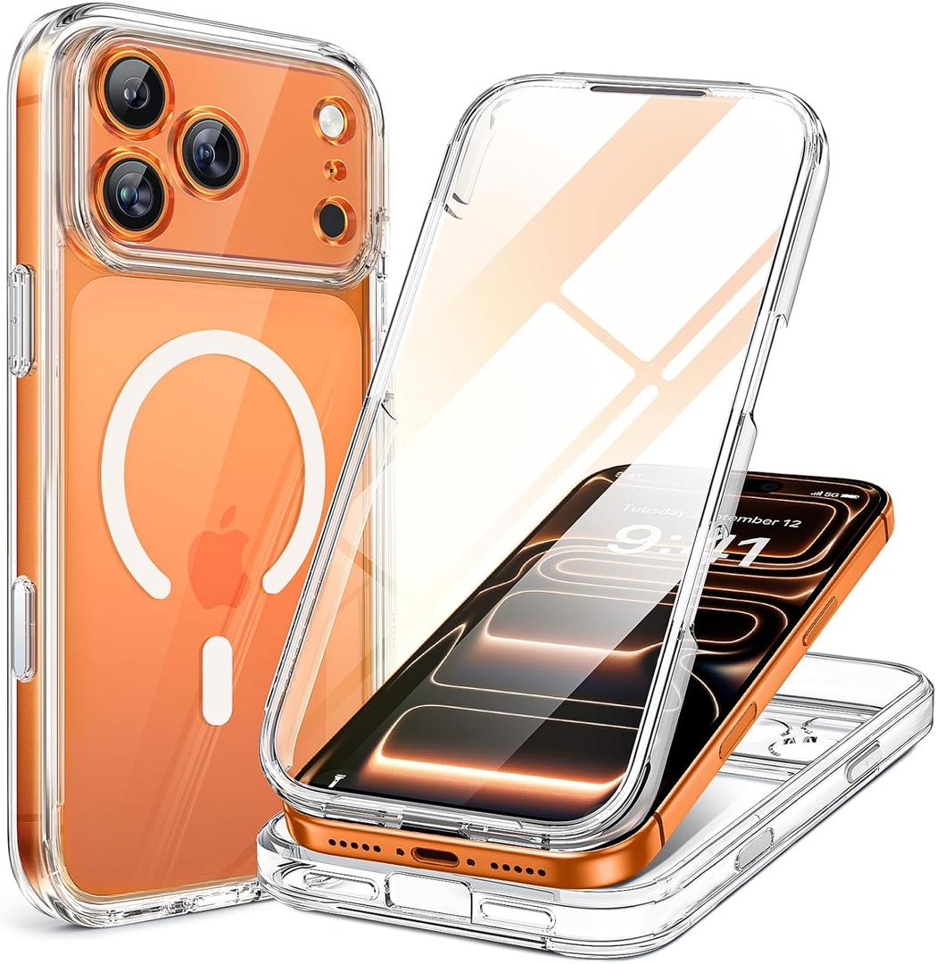 Miracase Magnetic for iPhone 17 Pro Case 6.3" [Compatible with MagSafe] Full-Body Phone Case with Built-in Glass Screen Protector & Camera Control, Drop Proof iPhone 17 Pro Cover, Clear