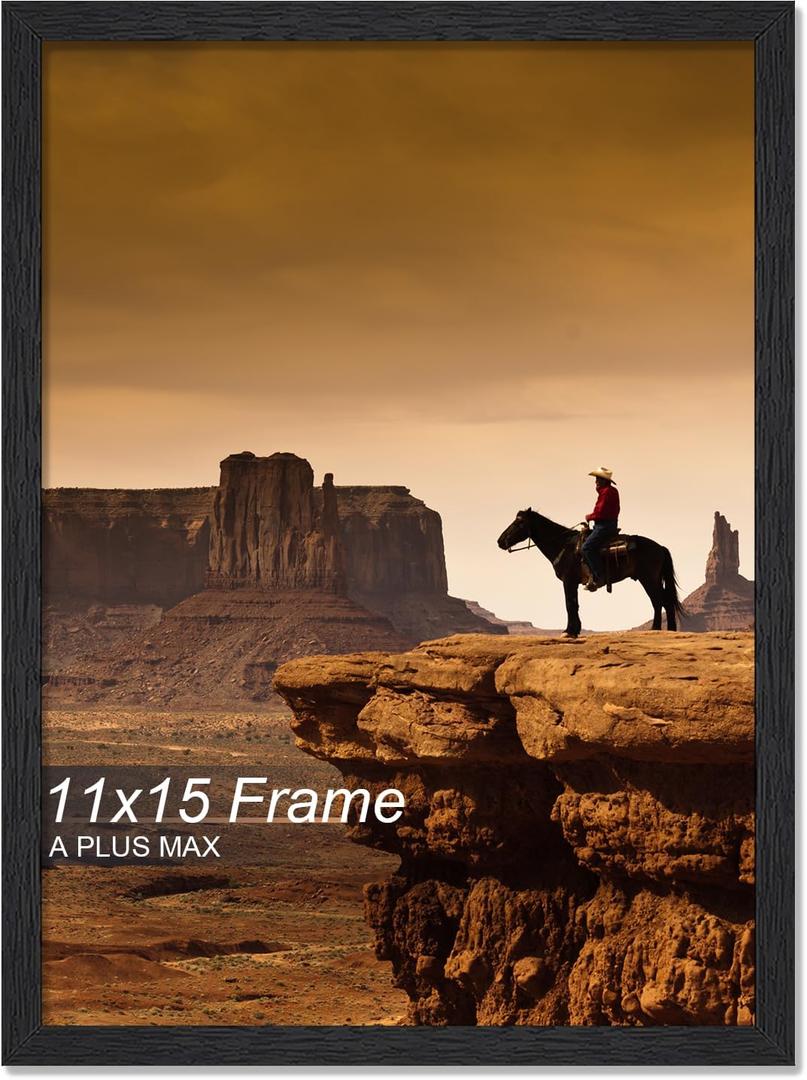 A PLUS MAX 11x15 Picture Frame, Black Engineered Wood Frame for 11 x 15 Inch Picture Poster Photo, Light Weight 11 by 15 Frame with Wood-grain for Wall - 1 Pack/Black/11 x15