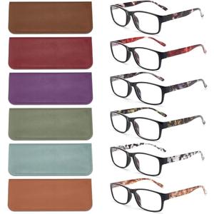 BLS BLUES Reading Glasses for Women/Men Blue Light Blocking, Fashion Readers Anti Eye Strain/Migraine Eyeglasses 6 Packs/Case (Mix1)
