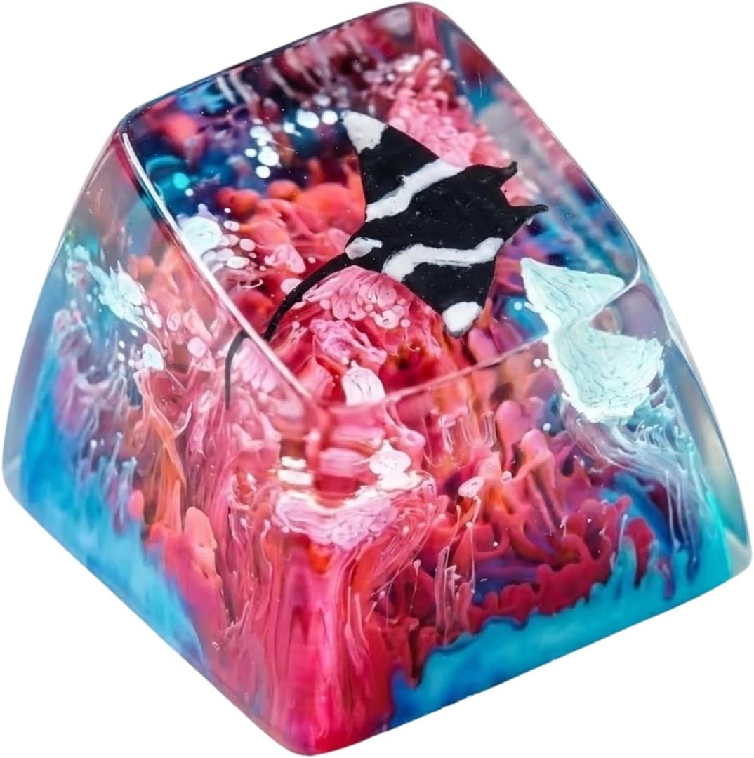 Manta Ray Artisan Keycap Red Blue Ocean Coral R1 SA Profile Custom Sea Creatures Keycaps 1U ESC Handmade Gaming Resin Key Cap Cherry MX Switch Compatible Mechanical Keyboard Manta Ray Lover Gift