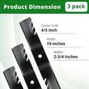M143520 Blade Fits JD 19IN B1PD1054 M143520 3-Blade Set for 54inch Lawn Tractor Replaces Z445 Z425 Z435 LX280 X340 X380, 3 Pack