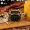 JBHO Vintage Glass 14OZ Coffee Mugs 4pcs Clear Embossed Glass Cups with Bamboo Lids and Spoons Gifts for Women Overnight Containers for Tea,Cereal,Cappuccino, Latte