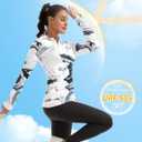 FKEEP Women's Polo Shirts Long Sleeve UPF 50+ Sun Protection Tennis Golf Workout Tops Sport Zipper V Neck (08 Ink Flowers)