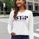 MNLYBABY Stop Domestic Violence Shirt Women: Domestic Violence Awareness Sweatshirt Purple Ribbon Lightweight Long Sleeve Top (White, M)