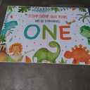 Rsuuinu Dinosaur Themed 1st Birthday Backdrop - Green Fabric - 7x5ft - No Stand Included