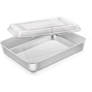 Onader Lasagna Baking Pan Set with Lid, Rectangle 10 x 8 x 2 Inch Stainless Steel Cake Brownie Pan, Non Toxic & Deep