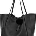 TANTOMI Tote Bag for Women Vegan Leather Purses and Handbags Ladies Waterproof Big Shoulder Bag for Travel (Black)