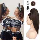 SEIKEA Cheer Ponytail Hair Piece, 16" Straight Cheerleader Hairpiece Ponytail Extension for Cheerleader Competition, Dance, Black Brown with Dark Brown Highlights
