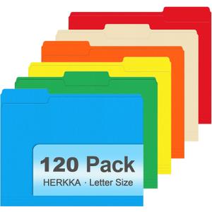 File Folder, HERKKA 120 Pack 1/3 Cut Tab File Folders, Colored File Folders Designed for Office and Classroom Use, Letter Size, Assorted 6 Colors