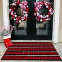 Buffalo Plaid Outdoor Rug, 3' x 5' Christmas Red & Black Check Indoor/Outdoor Area Rug, Layering Rug for Hello/Welcome Door Mat, Machine Washable Cotton Woven Farmhouse Mat for Front Porch Dcor