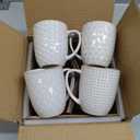 LE TAUCI Coffee Mugs 12 oz, Ceramic Mug Set Set of 4, Embossment Cups for Espresso, Latte, Tea, Cocoa, Cappuccino & Mocha, Dishwasher Oven Microwave Safe - 3.4 inch, Arctic White