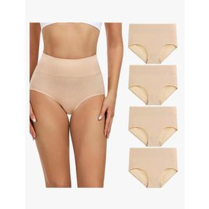 wirarpa Women's Cotton Underwear High Waisted Ladies Panties Full Coverage Briefs 4 Pack, L