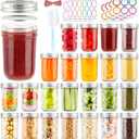 Mason Jars 8 oz with Lids and Bands, 24 Pack Regular Mouth Half Pint Canning Jars, Small Mason Jars for Jam Jelly Honey DIY Projects, 48 Labels, Brush & String Included