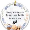 2 x New Parent Ornament, Mommy and Daddy Ornament  Pregnancy Announcement See You in 2026, Cute Bumblebee Baby Reveal Gift for Expecting Parents, Grandparents, or Godparents