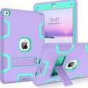 BENTOBEN for iPad Air 2 Case, iPad Air 2nd Generation Case, 3 in 1 Heavy Duty Shockproof Kickstand Protective Kids Girls Women Boys Men Tablet Cover for iPad Air 2 A1566 A1567 (2014), Purple/Green