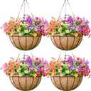 4 Pack 16 Inch Metal Hanging Planter BasketNatural Round Coconut Hanging Plant Flower PotCoconut Coir Planter for Hanging Basket Flowers/Vegetables Home Garden Patio Decoration Watermelon