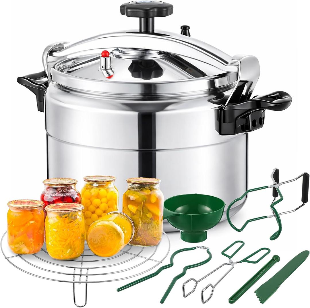 16qt Pressure Cooker for Canning Pressure Canner Supplies Kit, 6 Canning Supplies Stainless Steel Steam Rack Gauge, Silver