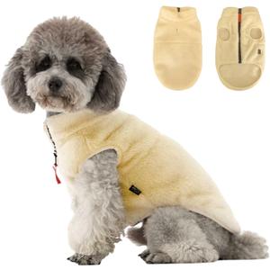 Small Dog Plush Fleece Coat, Soft Warm Cozy Winter Sweater Jacket Vest Clothes for Puppy Chihuahua Poodle Yorkie Pomeranian (Beige, 2XL)