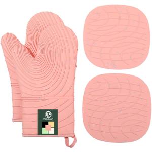 4 Pieces Oven Mitts of Macaron Color Thickened Non-Slip Silicone Kitchen Gloves, Heat Resistant up to 750F, Essential for Kitchen Baking (Pink)