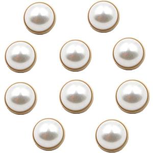 10pcs Round Pearl Buttons with Shank for Sewing Gold Button Crafts for Clothes Shirts Suits Coats Sweaters Wedding Dress Clothing Decorations (Round, 40L/25mm)
