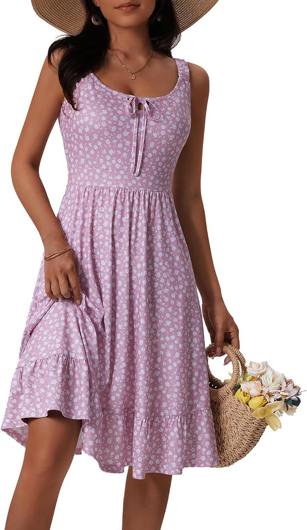 FENSACE Baby Shower Dress Plus Size Sundress Flattering Knee Length Ruffle Hem Sun Dress Wedding Guest Petite Dresses for Women(Pink White Floral-3,X-Large)