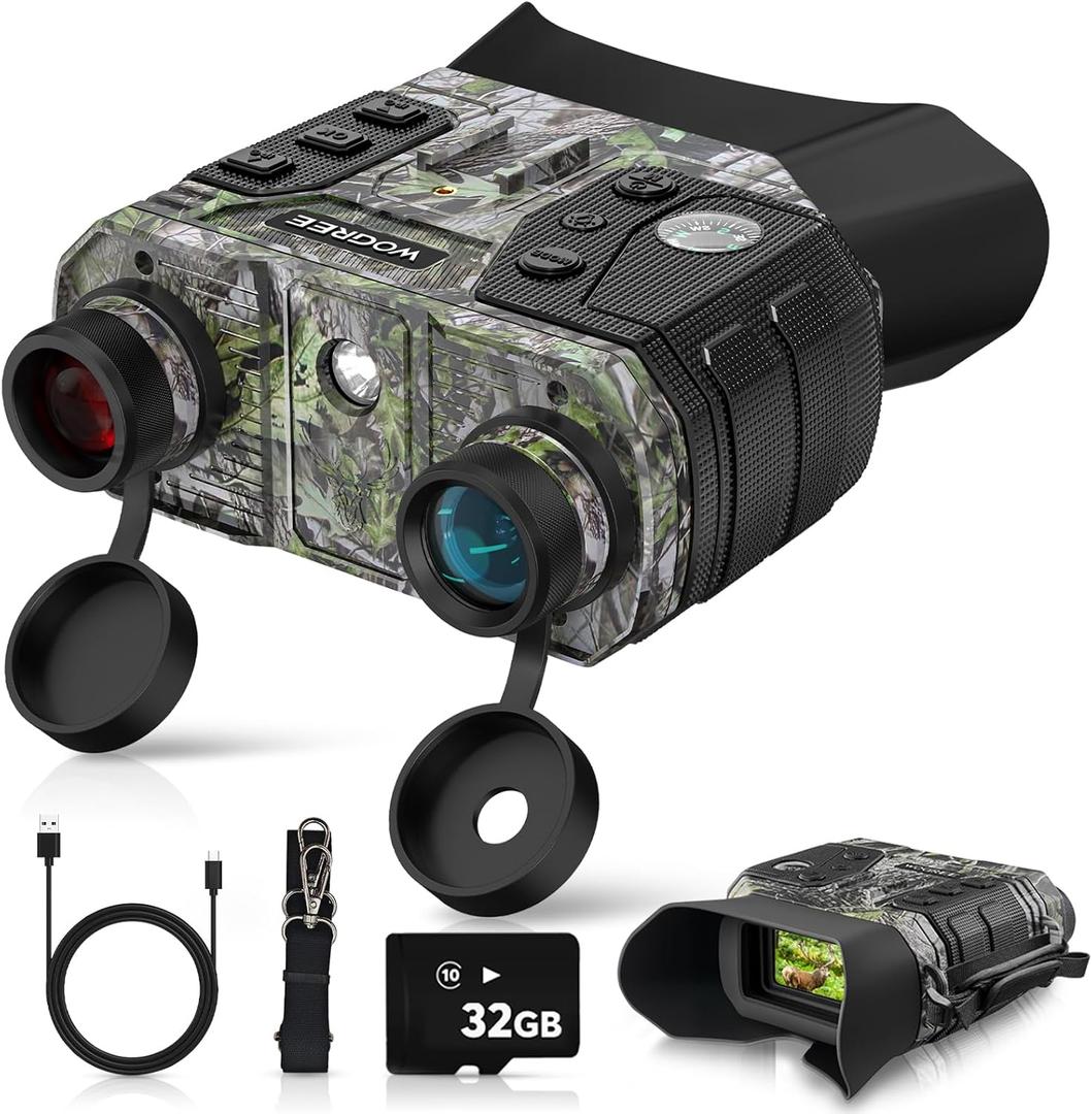 Night Vision Goggles, 4K Night Vision Binoculars for Adults, 36MP, 1300FT Range,8X Digital Zoom, Flashlight & Compass, 5000mAh Battery, Infrared Vision, 32GB Card, for Camping & Security (Camo green)