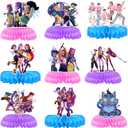4 x Kpop Demon Birthday Decorations, 9 PCS Demon Hunters Honeycomb Table Centerpiece, K Pop Demon Birthday Party Supplies Table Decorations for Kids Party Decorations